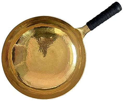 Ren mässingskruka kinesiska traditionella handsmidda kopparpannor för matlagning mässing wok koppar omrörningsstekpannor obelagd gryta (diameter 36 cm/14,17 tum)