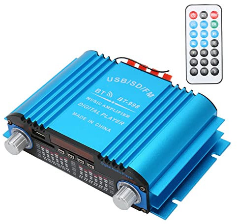 Amplificatore per Auto 12V, BT-998 Altoparlante Subwoofer Stereo per Auto a Doppio Canale per Auto, Amplificatore Bluetooth con telecomando. Blu