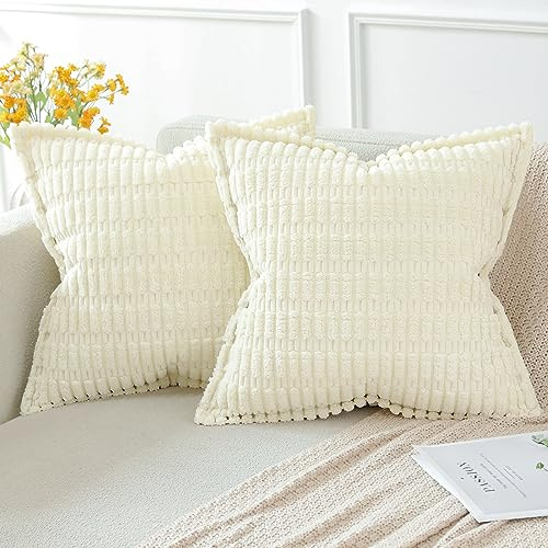 Artscope 2er Set Kordsamt Kissenbezüge Moderne Kissenhüllen Dekorative Sofakissen Dekokissen Weicher Zierkissenbezug für Wohnzimmer Sofa Schlafzimmer Boho Dekor Creme Beige, 50x50cm