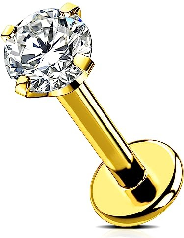 OUFER Body Piercing Titan Innenlippenstäbe Labret Stud Piercing 6mm/8mm/10mm/12mm Helix Ohrring 16G Tragus Ohrring Piercing Schmuck Gold Tragus Helix Conch Lippenpiercing Stäbe