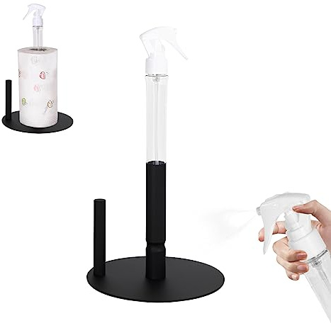 Kitchen Roll Holder, Paper Towel Holder with Spray Bottle Stainless Steel Paper Roll Holder One-Handed Tissue Rack with Non Slip Weighted Base for Kitchen