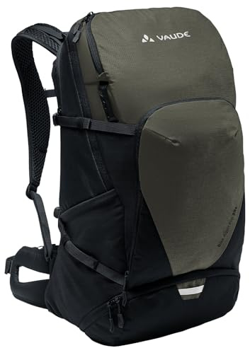 VAUDE Bike Alpin Pro 28+ Mountainbikerucksack – Khaki | Mountainbikerucksack mit Aeroflex-Rückensystem – 28 L Volumen – Regenhülle inklusive – für Mehrtagestouren