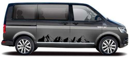 Finest Folia 2er Set XXL Auto Aufkleber Berge je 178x26cm Auto Bus Wohnmobil Wohnwagen Camper Kfz Zubehör Gebirge Sticker selbstklebend wasserfest KX086 (Motiv 02, Schwarz)