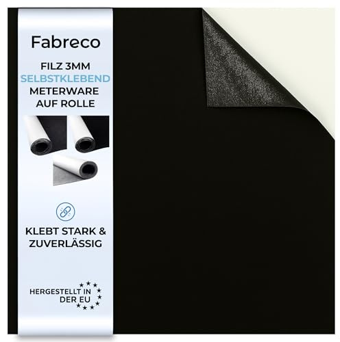 Fabreco Filz Selbstklebend Meterware 3mm Dicke (0,5 M x 150 cm) – Klebefilz & Filzstoff für Möbel, Schutz & Dekoration | Bastelfilz perfekt als Filzgleiter, Filzmatte & Vliesstoff (Schwarz)