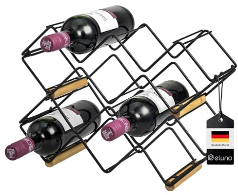 eluno Weinregal 2er-Set für 10 Flaschen, aus Metall und Bambus, stapelbar (ca. 39 x 14,5 x 15 (B/H/T)