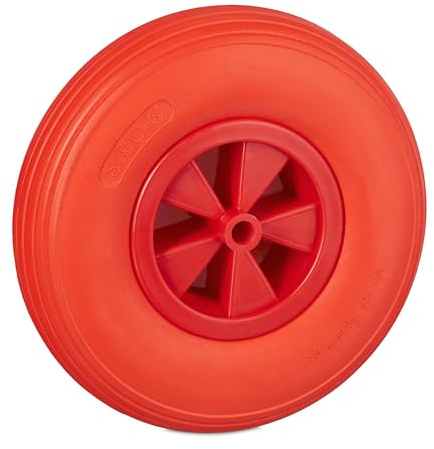 Relaxdays skottkärra hjul 3,50-6, massivt gummi, plastfälg, reservhjul skottkärra, punkteringssäker, lastkapacitet 100 kg, röd