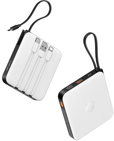 VRURC 10000mAh Power Bank mit Kabel Klein USB C Powerbank Schnelles Aufladen 22.5W Mini Tragbares Ladegerät Externer Akku Klein Aber Stark akkupack LED-Anzeige Kompatibel mit iPhone Huawei Samsung