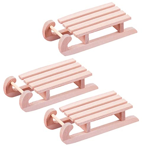 Toyvian 3pièces Miniatures Bois Modèles De Luge pour Maison De Poupées Décorations De Noël Et Jouets