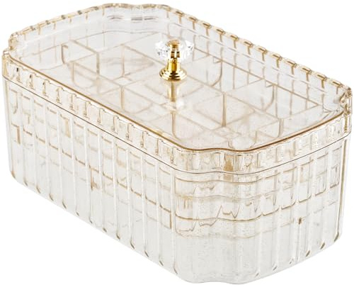 NiHome Transparente Schmuckkästchen 3 Ebenen mit Goldenem Griff – Schmuckkasten für Ohrringe, Ringe, Armbänder & Uhren，Schmuck Organizer für Damen, Schmuckaufbewahrung Vielseitig & Elegant