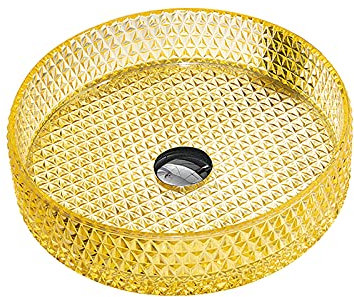 TEmkin Glas-Waschbecken, zylindrisches Badezimmer-Waschbecken, künstlerisches, transparentes Waschbecken, Aufsatz-Waschtisch-Waschbecken mit Pop-Up-Ablauf-Kombination, Montagering (Gold)