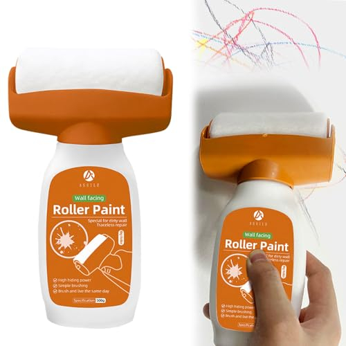 LYPPUL Wandreparatur RollbüRste, 500g Wandfarbe Ausbessern Weiß mit Wandreparaturpaste, Wand Reparatur Rollbürste, Ausbesserungsfarbe Weiss für Graffiti Kratzer Flecken Risse Und Beschädigte Wände