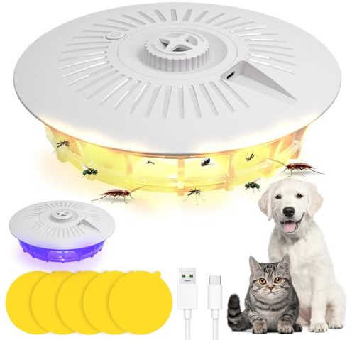 KUWUNG Piège à Puces, Piège à Puces avec 5 Disques Adhésifs, Pièges à Lampe Anti-puces avec 4 Modes déclairage, pour éliminer Les puces, punaises de lit, Mouches, moustiques, Mites et parasites