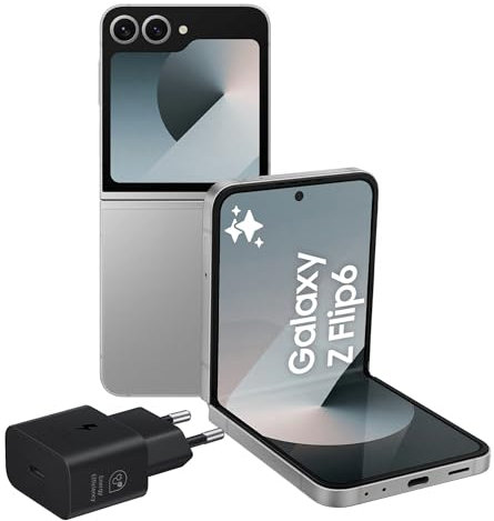 Samsung Galaxy Z Flip6 Smartphone AI pieghevole, Caricatore Incluso, RAM 12GB, 512GB, Dual SIM, Display 3,4 SAMOLED/6,7 Dynamic AMOLED 2X, Fotocamera 50 MP, Silver Shadow [Versione italiana]