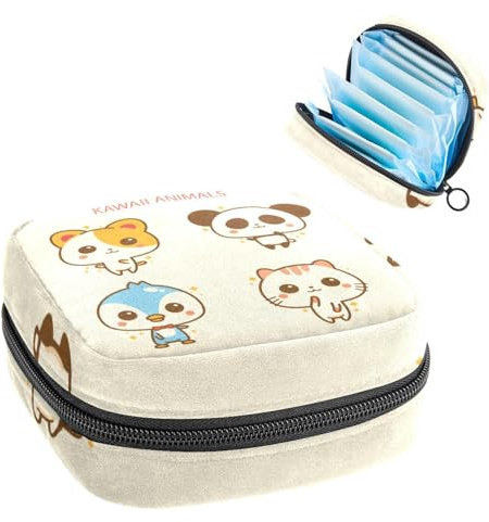 RODAILYCAY Aufbewahrungsbeutel für Damenbinden, große Kapazität, Menstruationspad-Tasche, Kavaii-Tier-Kollektion, Menstruationstaschen, Tampon-Sammelhalter, Geldbörse