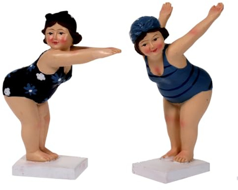 2X Schwimmerin startend blau 11 cm im Badeanzug Mädchen Rubensfrau mollige Dame Dicke Frau Badezimmer Figur Badenixe Baden Strand Pool