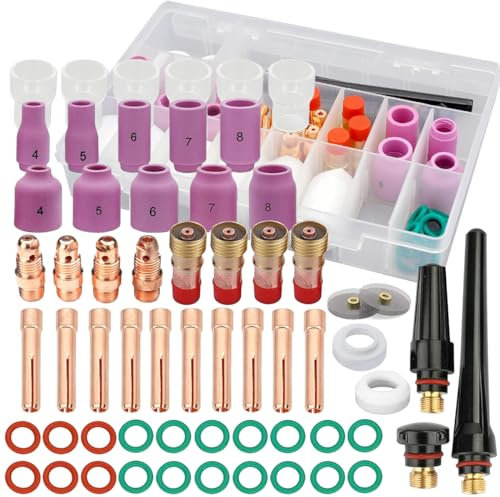 EATBALE 61 pcs for TIG Welding Torch Stubby Gas Lens #12 Glass Cup Kit for WP-17/18/26