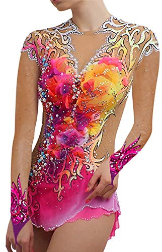 Nnnydjy Costume da Ballo per Ginnastica Ritmica Professionale per Bambine Abiti da Gara di Pattinaggio Artistico Ghiaccio Body Artistici da Donna Abbigliamento per Pattini Rotelle,B,11_13Years