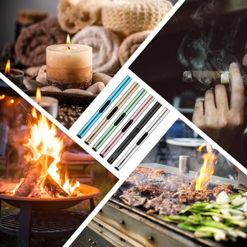 6 accendini a bastoncino, ricaricabili, accendino a gas, a asta lunga, 17,6 cm, per candele, barbecue, cucina, camino, campeggio, regali per uomini (senza gas)