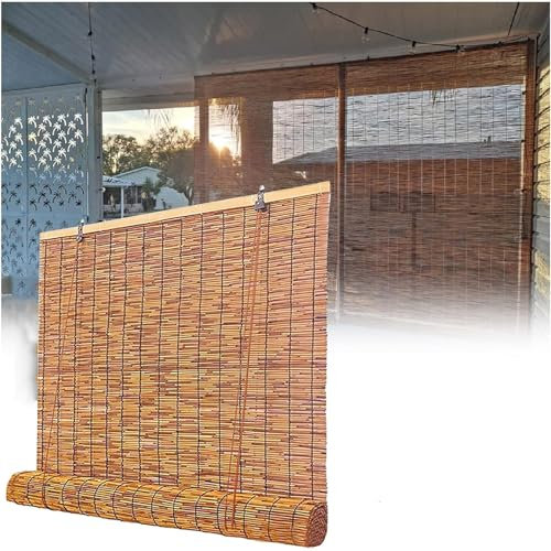 Handgewebte Bambusvorhänge für den Außenbereich, Pergola, natürlicher Sonnenschutz und Sichtschutz, individuelle Raffrollos für Innen/Fenster/Tür