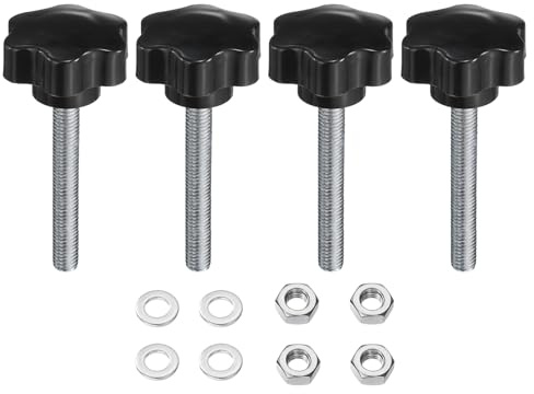 QUARKZMAN 4 Stück Sterngriffschraube M10 x 70mm mit Muttern Unterlegscheiben, Sterngriff Rändelschraube Verzinkter Kohlenstoffstahl 48mm Sterngriffmutter Klemmhebel für Maschinen Gerät