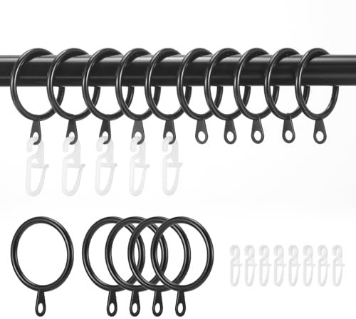 Roxanex 45 Pezzi Anelli e ganci per tende in metallo, Diametro interno 30MM anelli per bastoni per tende, Nero anelli per appendere i bastoni per tende da doccia aste per tende e tendaggi