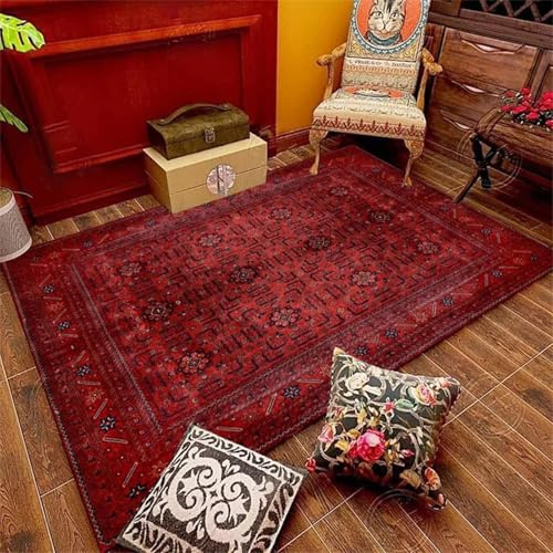 AEKDCL Maschinenwaschbarer Teppich mit Rutschfester Unterseite 200 x 300 cm, Multi Red Vintage Orientalischer Boho-Teppich, Persische Tribal-Textur für Küche, Schlafzimmer, Esszimmer, Wohnzimmer