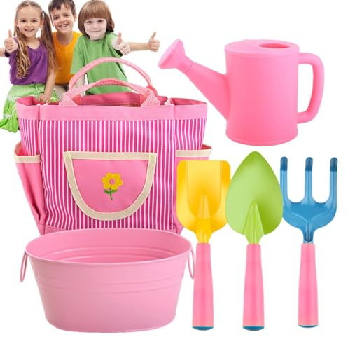 WJnflQN Set di attrezzi da giardino per bambini, set da 6 attrezzi da giardino per bambini, con borsa per il pensiero creativo, per il giardinaggio, per la fattoria, giocattolo per le erbacce per 3