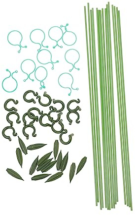 VINTORKY Support Plantes en Pot et Extérieur Anneaux en Plastique, 15 Tuteurs 10 Clips, Accessoire Jardinage pour Tomates et Légumes Grimpants, Tuteur Plante Arrondi Robuste