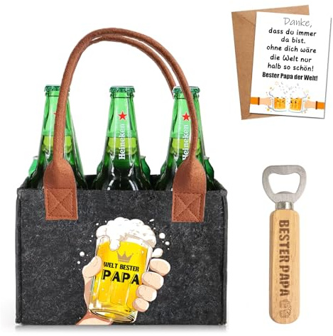 Cadeau pour papa - Sac à bière en feutre de qualité supérieure pour 6 bouteilles avec décapsuleur et carte de vœux - Cadeau idéal pour papa pour homme, cadeau d'anniversaire pour papa, homme - Cadeau
