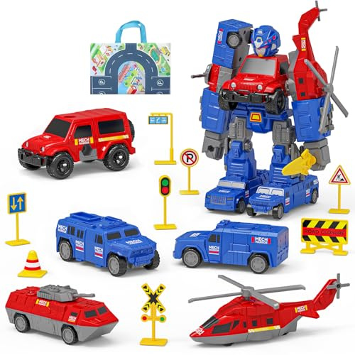 Gzsbaby Magnetische Bausteine Auto, 30 PCS Magnetischer Verformung Roboter mit Aufbewahrungsbox, Magnet Spielzeug Kinder ab 3-9 Jungen Mädche