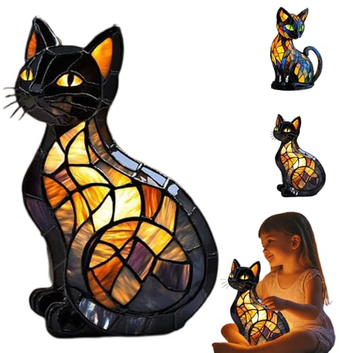 Leuchtkatze, Katzenlampe Mosaik, Katzenlampe Mit Warmem Umgebungslicht, Handgefertigte Harz Nachttischlampe, Led Ambientelampe Wohndekor FüR Katzen- Und Hundeliebhabe (B)