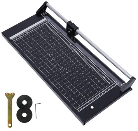 Cortadora de papel rotativa manual de 60 cm, cortadora de papel profesional de precisión para metal con 2 cuchillas de repuesto, cortadora de rodillo de alta resistencia, ángulo de corte de 0 a 60°