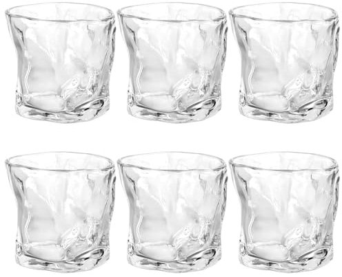 bssmmai 6 Stück Aesthetic Whisky Gläser, 200ml Unregelmäßiges Kristall Rum Cocktailgläser, Eiskaffee Wassergläser Set, Trinkglas für Spirituosen, Brandy, Wodka, Tequila