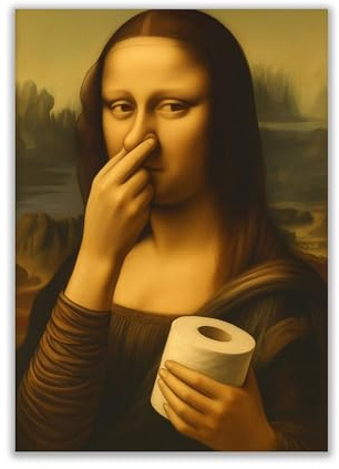 WBdesignz Poster amusant - Mona Lisa avec papier toilette et geste nasal - Décoration murale ironique pour salles de bain, toilettes d'invités (format A4) - Sans cadre