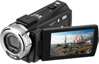 Caméra vidéo numérique V12 1080P Full HD 16X Zoom numérique Caméscope Portable avec écran LCD Rotatif de 3 Pouces Télécommande Vision Nocturne Infrarouge Détection de