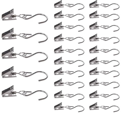 Metal Clip with Hooks - ShiningUU Pack of 20 Sliver Heavy Duty Hanging Clips for Curtains, Photos, Clothes, Art Crafts, Outdoor Activities Wire & Home Decoration, Metal Curtain Hooks, Clip Hooks