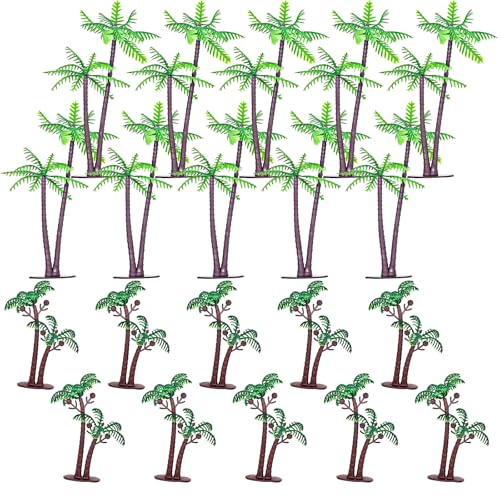Tuxuzal 20 Stück Miniatur Palme Künstliche Pflanzen Kokosnussbaum Palmen Deko Kleine Kunstpflanze Aquarium Plastik Pflanzen Künstliche Palme für Kuchen Miniatur Strand Deko