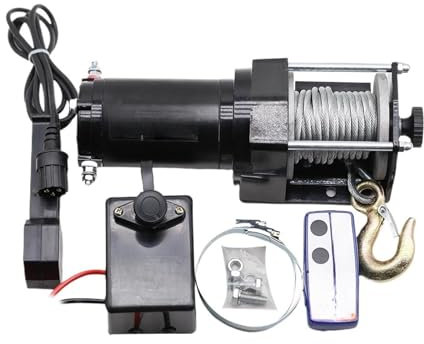 Treuil électrique 3000LBS 24V/12V + corde synthétique de 10M, contrôle sans fil, compatible for ATV SUV bateau camion remorque récupération treuil hors route(12V 3000lb)