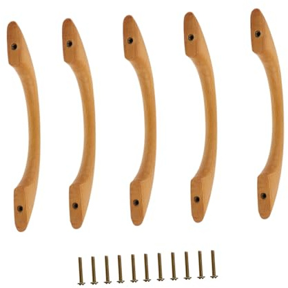 HOMSFOU 5 Stück Schlichte Holzgriffe für Schränke und Schubladen mit 116mm Lochabstand Glatte Oberfläche und Angenehmer Griff für Möbel und Türen im Nordischen Stil