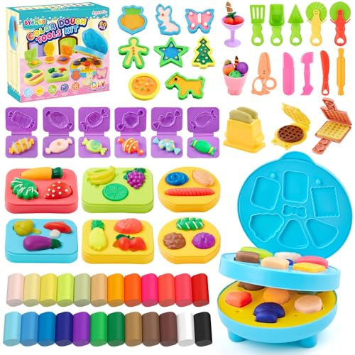 BYHANO Formine per Plastilina, 60 Pezzi Plastilina Accessori Cucina, Pasta da Modellare Accessori con 12 Pasta da Modellare, Regali di Compleanno e Natale per Bambini 3 ai 12 Anni