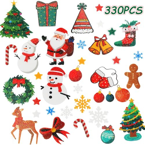 Coicok Aufkleber Weihnachten Set, 330 Stück Selbstklebend Aufkleber Weihnachts Glitzer Sticker Kinder Weihnachts Geschenke für Karte Machen Fotoalben