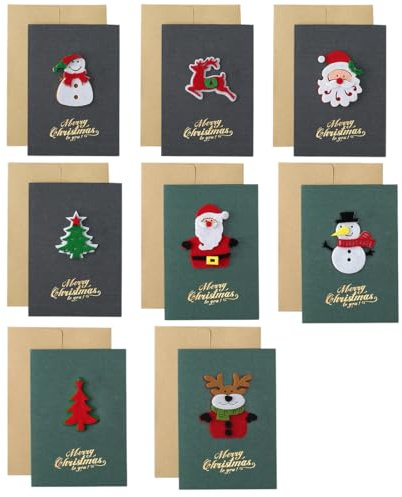 GONZTEL 8 Stück Weihnachtskarten mit Umschlag Set - Stilvolle und zeitgemäße Klappkarten Weihnachtsgrußkarten - inklusive Briefumschlag aus Kraftpapier