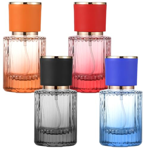 Fyeme 4Pcs Perfume Atomiser 30ml Empty Glass Perfume Spray Bottles Refillable Portable Clear Travel Atomiser Spray Bottle Refillable Cosmetic Spray Bottles for Men Women Travel