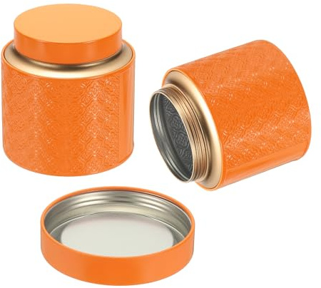 Uxcell 2 barattoli di latta per tè, 10,5 x 10,5 cm, rotondi con coperchio, grandi contenitori in metallo sfuso per conservare biscotti, caramelle, caffè, regali, candele, fai da te, viaggi, arancione