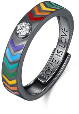 Regenbogen Ring Herren 925 Sterling Silber LGBT Ring für Herren Partnerring mit 'LOVE IS LOVE' Geschenke für Gleichgeschlechtlich Liebende (#10) (Schwarzes Gold)