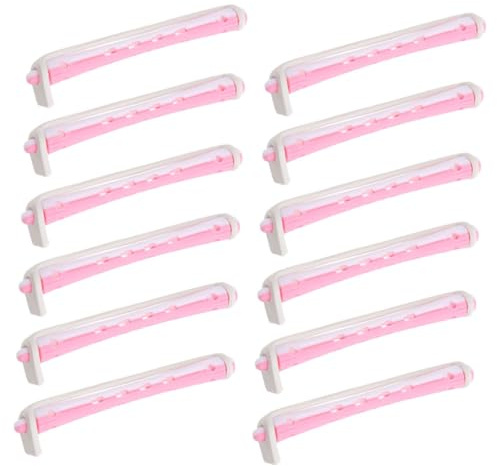 SOLUSTRE 24pcs Pink Perm Rods Hair Curling Rollers for Women, Made of Sturdy Pp Material, Easy Operation to Create Curls, for Home DIY Use or Salon Styling