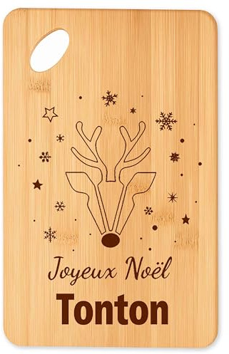 Planche à découper Joyeux noël Tonton cerf - Plateau Apéro en Bambou Cadeau Noël Gravé Collègue Cuisine Barbecue