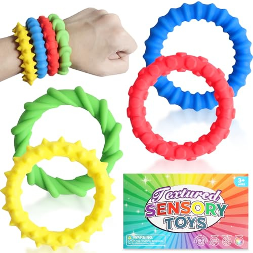 4 piezas de juguetes sensoriales Fidget Toys pulsera para masticar niños TDAH Autismo Descompresión juguete para aliviar el estrés y aliviar la ansiedad, multicolor