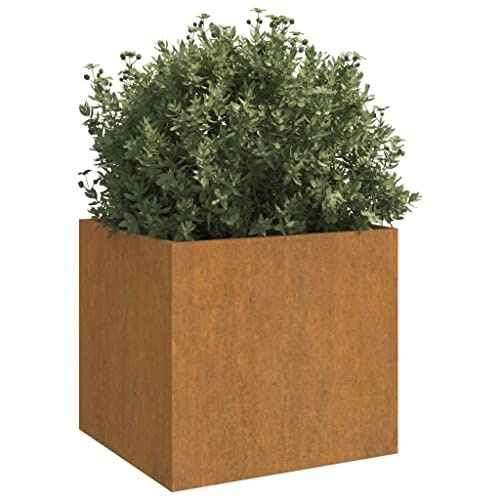 Jardinière Cubique en Acier Corten, Lit de Jardin surélevé en Aciers Résistant aux Intempéries, Pots de Fleurs D'extérieur en Aciere pour Patio, Balcon, (42x40x39 cm)