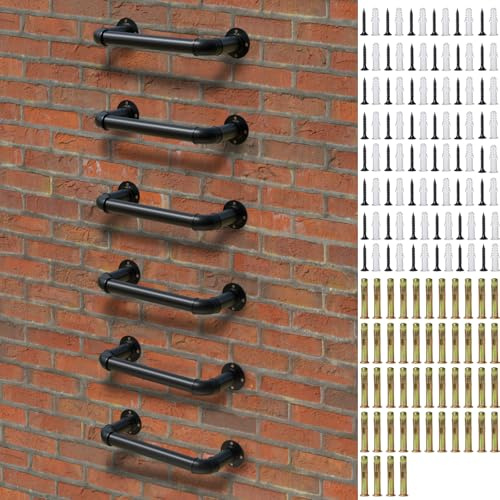 Wall Mounted Ladder - 1 Steel Step - 6 Pack for Emergency Escape and Loft Access, 700 lbs Capacity, All Weather Black Finish, with Expansion Bolts for